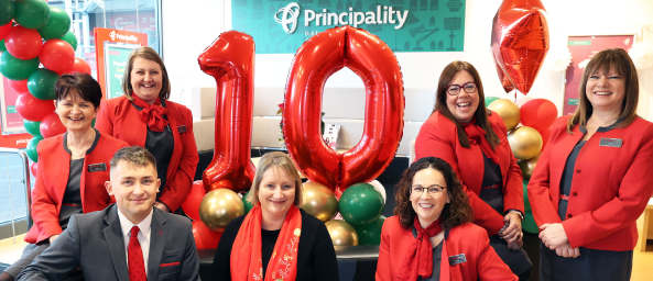 Principality colleagues celebrating Cwmbran Branch's 10th birthday 