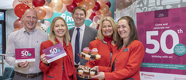 Image of Principality colleagues celebrating the Albany Road branches' 50th birthday