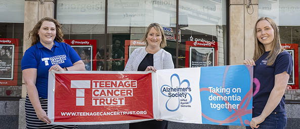 Image showing charity partners Teenage Cancer Trust and Alzheimer's Society with Vicky Wales, Chief Customer Officer at Principality