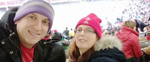 Couple selfie at rugby match