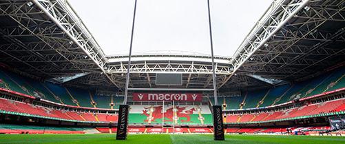 Close up of goal posts in Principality Stadium