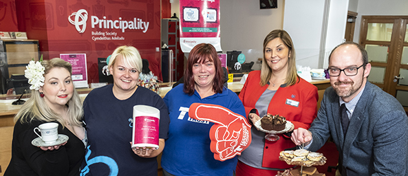 Image showing colleagues from Principality celebrating with Yvette James (Teenage Cancer Trust) and Lindsey Whatley (Alzheimer's Society)